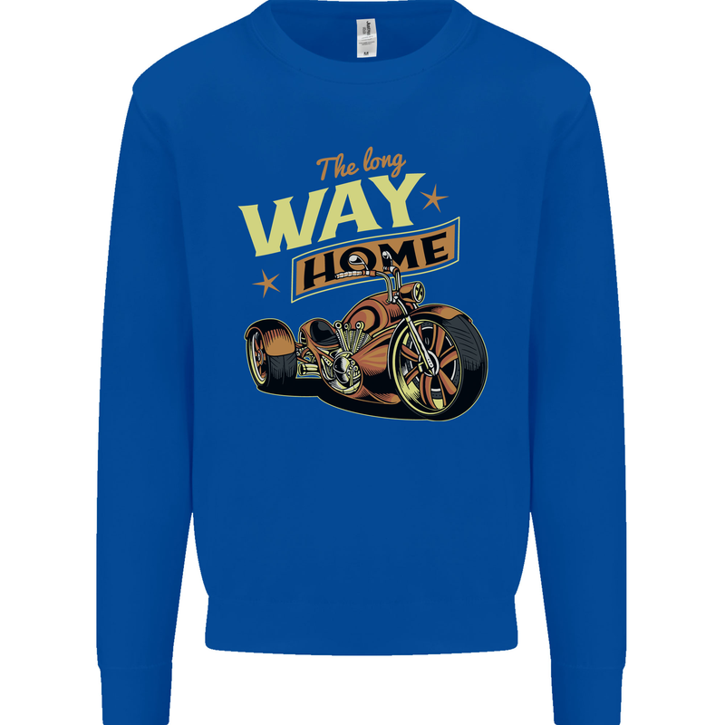 Long Way Home Motorcycle Chopper Biker Kids Sweatshirt Jumper Royal Blue