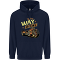 Long Way Home Motorcycle Chopper Biker Mens 80% Cotton Hoodie Navy Blue