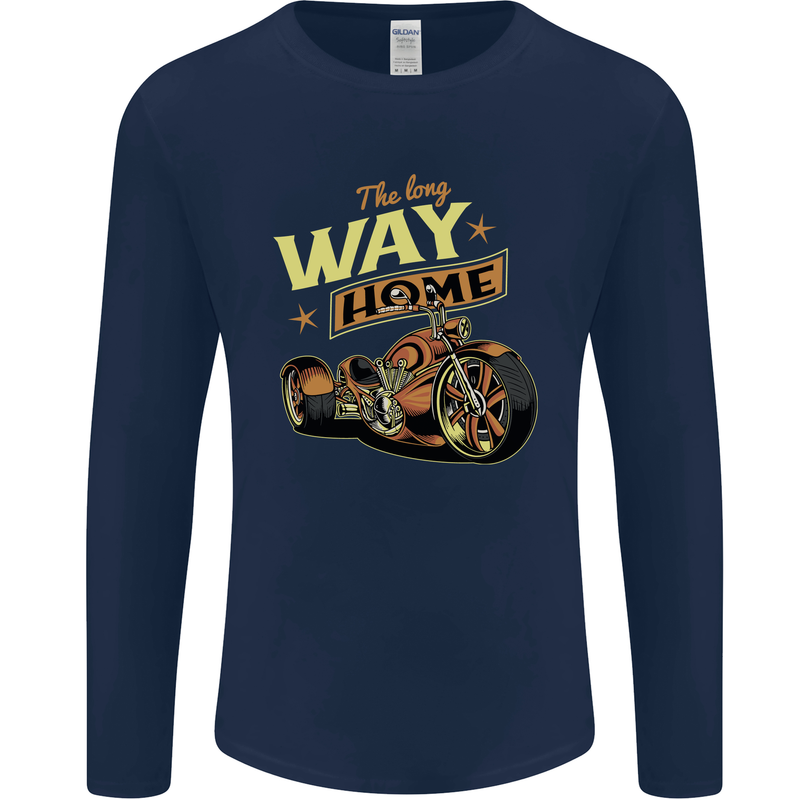 Long Way Home Motorcycle Chopper Biker Mens Long Sleeve T-Shirt Navy Blue