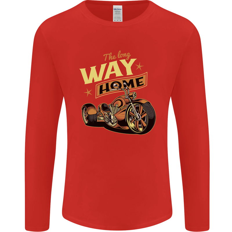 Long Way Home Motorcycle Chopper Biker Mens Long Sleeve T-Shirt Red