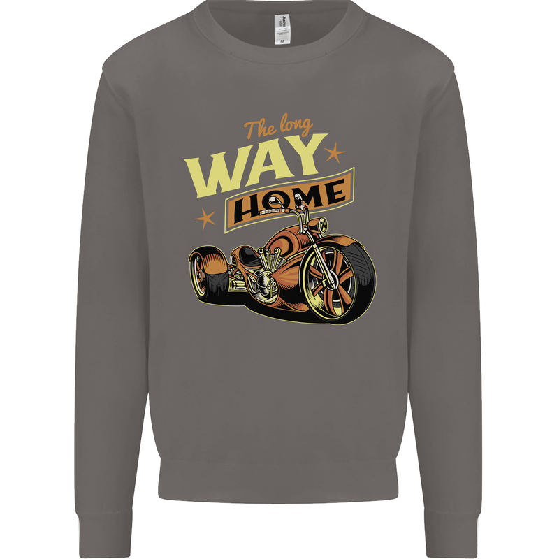 Long Way Home Motorcycle Chopper Biker Mens Sweatshirt Jumper Charcoal
