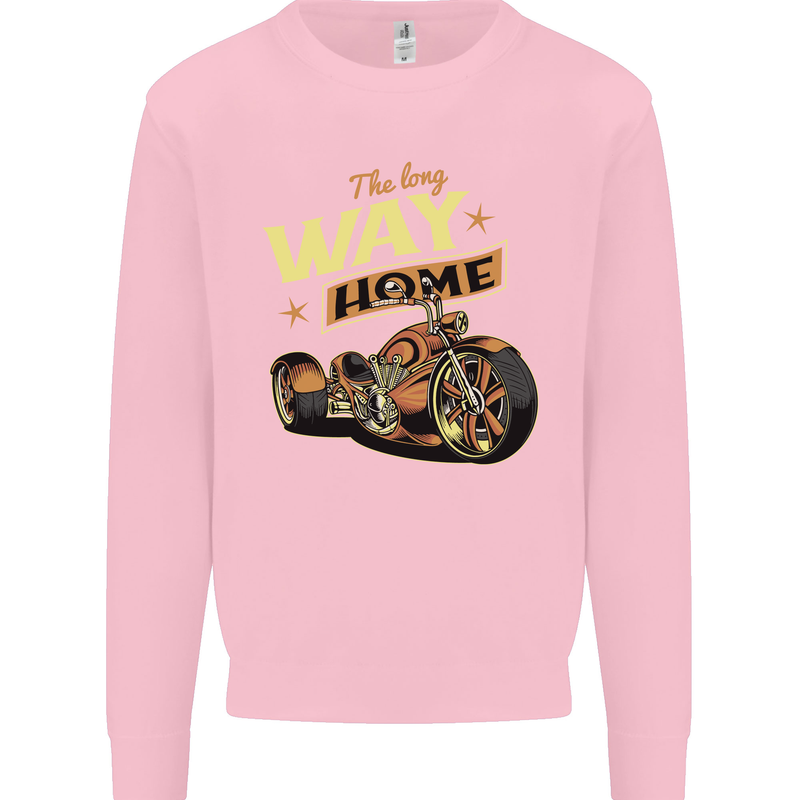 Long Way Home Motorcycle Chopper Biker Mens Sweatshirt Jumper Light Pink
