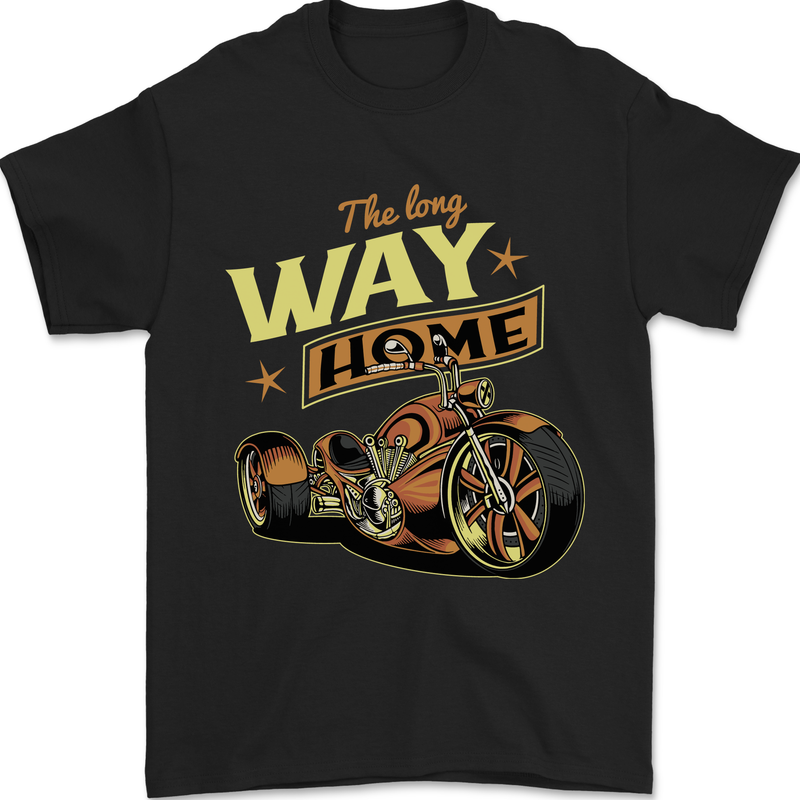 Long Way Home Motorcycle Chopper Biker Mens T-Shirt 100% Cotton Black