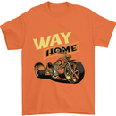 Long Way Home Motorcycle Chopper Biker Mens T-Shirt 100% Cotton Orange