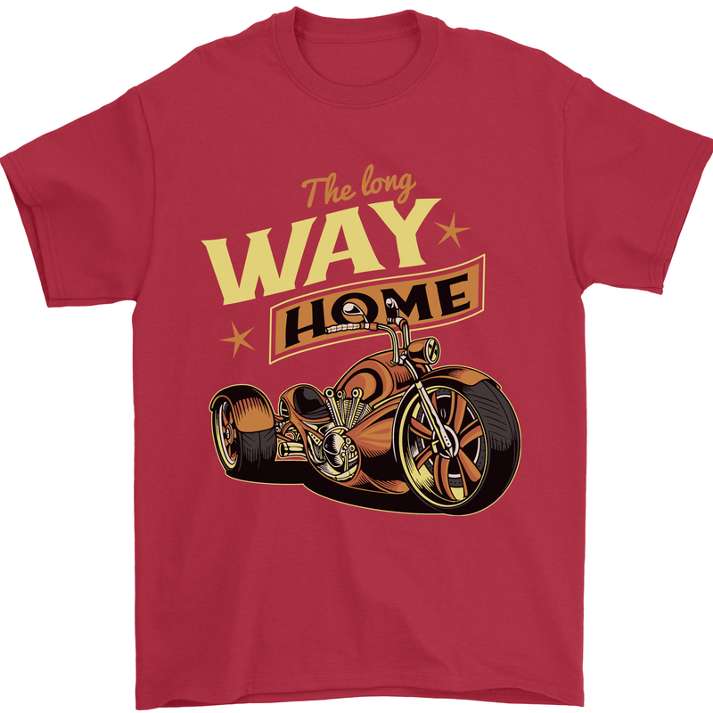 Long Way Home Motorcycle Chopper Biker Mens T-Shirt 100% Cotton Red