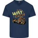 Long Way Home Motorcycle Chopper Biker Mens V-Neck Cotton T-Shirt Navy Blue