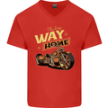 Long Way Home Motorcycle Chopper Biker Mens V-Neck Cotton T-Shirt Red