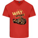 Long Way Home Motorcycle Chopper Biker Mens V-Neck Cotton T-Shirt Red