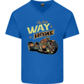 Long Way Home Motorcycle Chopper Biker Mens V-Neck Cotton T-Shirt Royal Blue