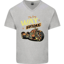 Long Way Home Motorcycle Chopper Biker Mens V-Neck Cotton T-Shirt Sports Grey