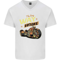 Long Way Home Motorcycle Chopper Biker Mens V-Neck Cotton T-Shirt White