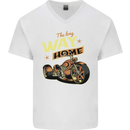 Long Way Home Motorcycle Chopper Biker Mens V-Neck Cotton T-Shirt White