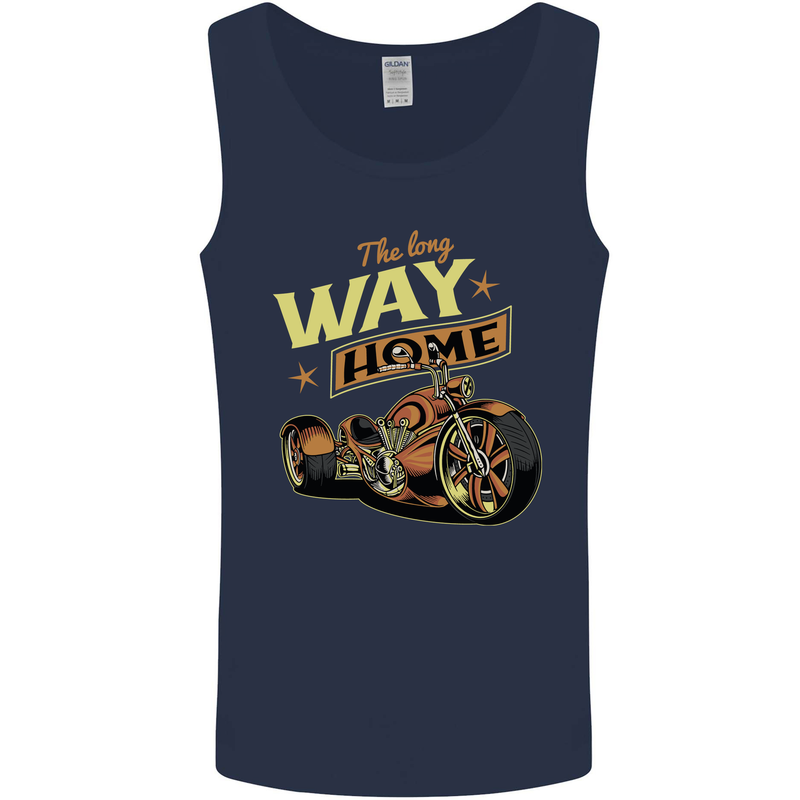 Long Way Home Motorcycle Chopper Biker Mens Vest Tank Top Navy Blue