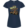 Long Way Home Motorcycle Chopper Biker Womens Petite Cut T-Shirt Navy Blue