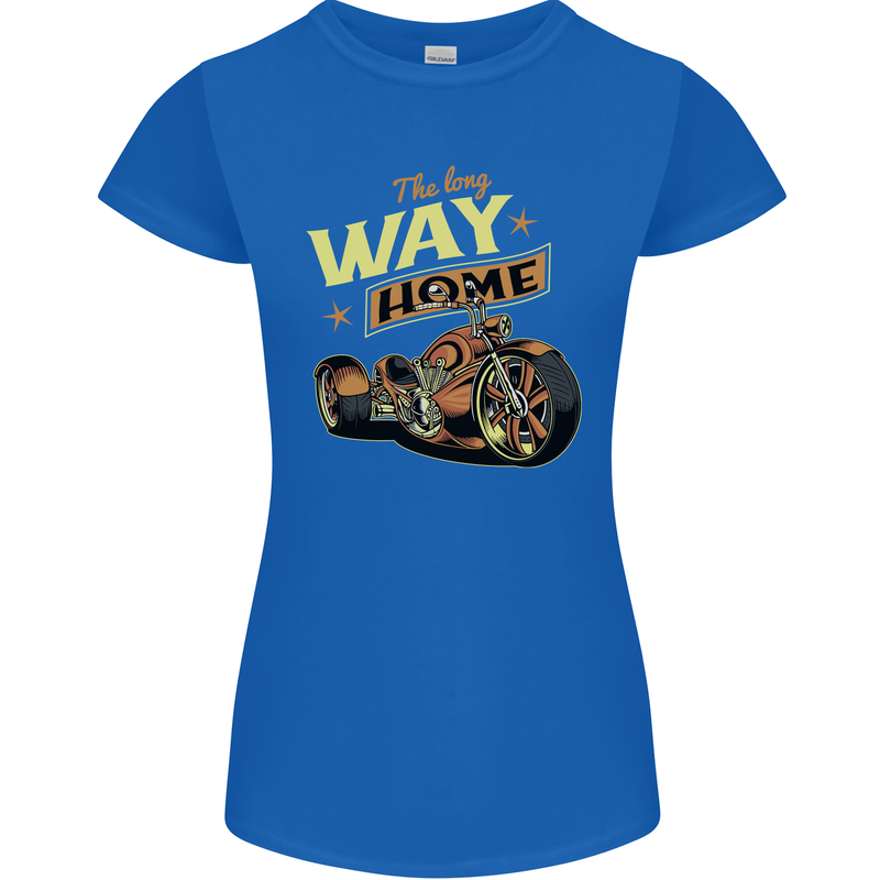 Long Way Home Motorcycle Chopper Biker Womens Petite Cut T-Shirt Royal Blue