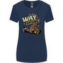 Long Way Home Motorcycle Chopper Biker Womens Wider Cut T-Shirt Navy Blue