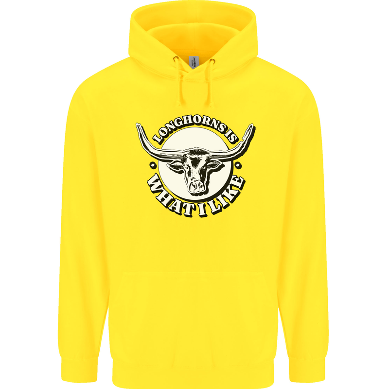 Longhorns is What I Like Cow Cattle Childrens Kids Hoodie Yellow
