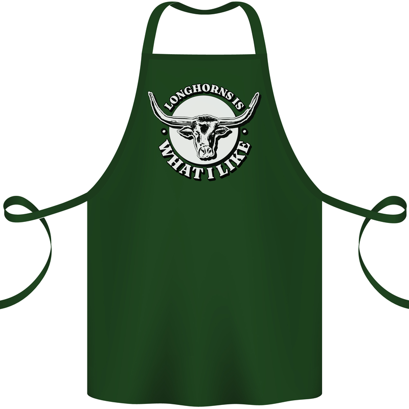 Longhorns is What I Like Cow Cattle Cotton Apron 100% Organic Forest Green
