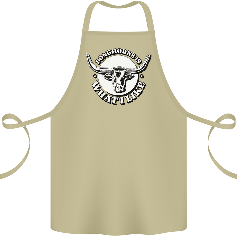 Longhorns is What I Like Cow Cattle Cotton Apron 100% Organic Khaki
