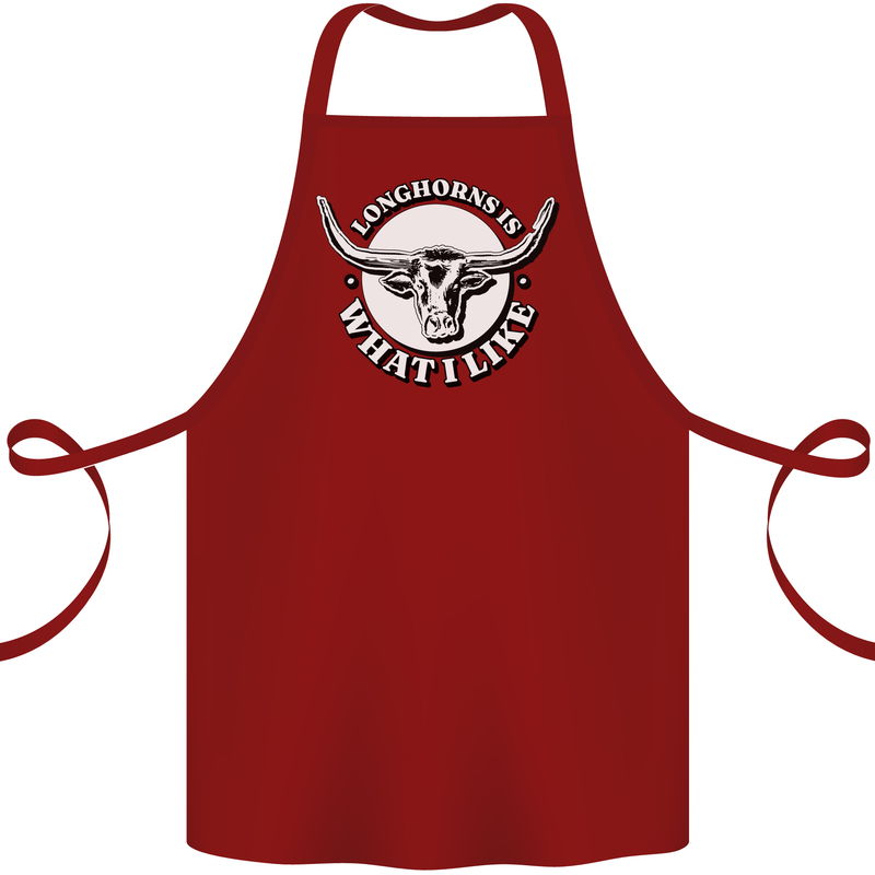 Longhorns is What I Like Cow Cattle Cotton Apron 100% Organic Maroon