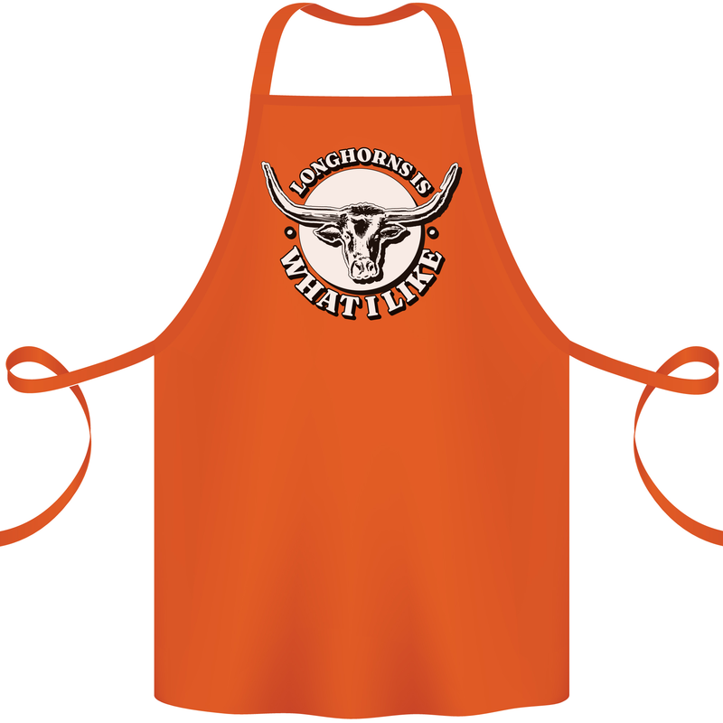 Longhorns is What I Like Cow Cattle Cotton Apron 100% Organic Orange