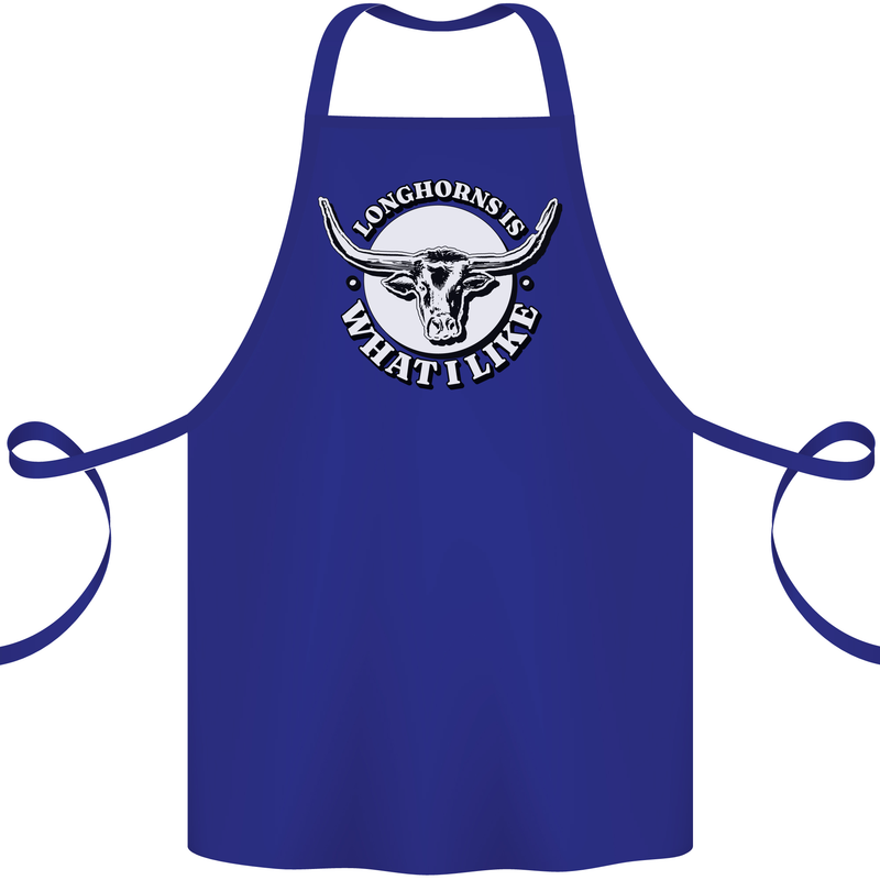 Longhorns is What I Like Cow Cattle Cotton Apron 100% Organic Royal Blue