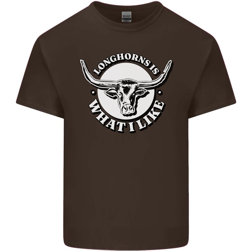 Longhorns is What I Like Cow Cattle Mens Cotton T-Shirt Tee Top Dark Chocolate