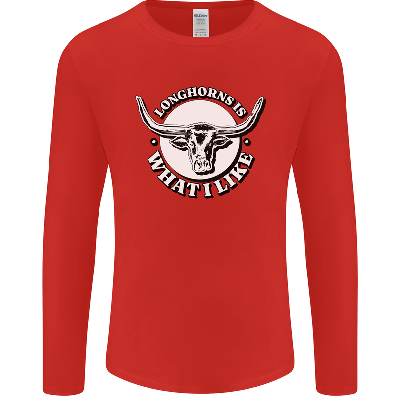 Longhorns is What I Like Cow Cattle Mens Long Sleeve T-Shirt Red