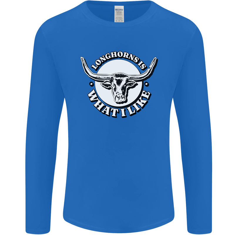 Longhorns is What I Like Cow Cattle Mens Long Sleeve T-Shirt Royal Blue