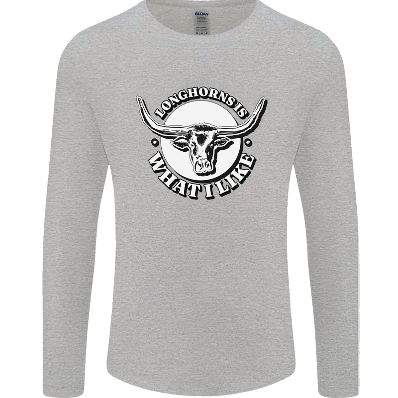 Longhorns is What I Like Cow Cattle Mens Long Sleeve T-Shirt Sports Grey