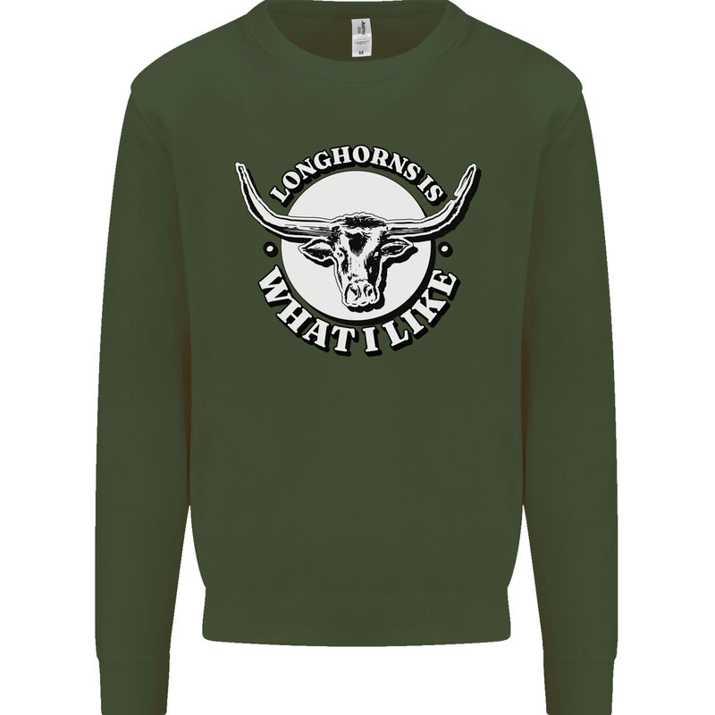 Longhorns is What I Like Cow Cattle Mens Sweatshirt Jumper Forest Green