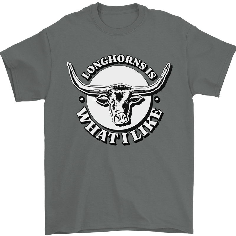 Longhorns is What I Like Cow Cattle Mens T-Shirt 100% Cotton Charcoal