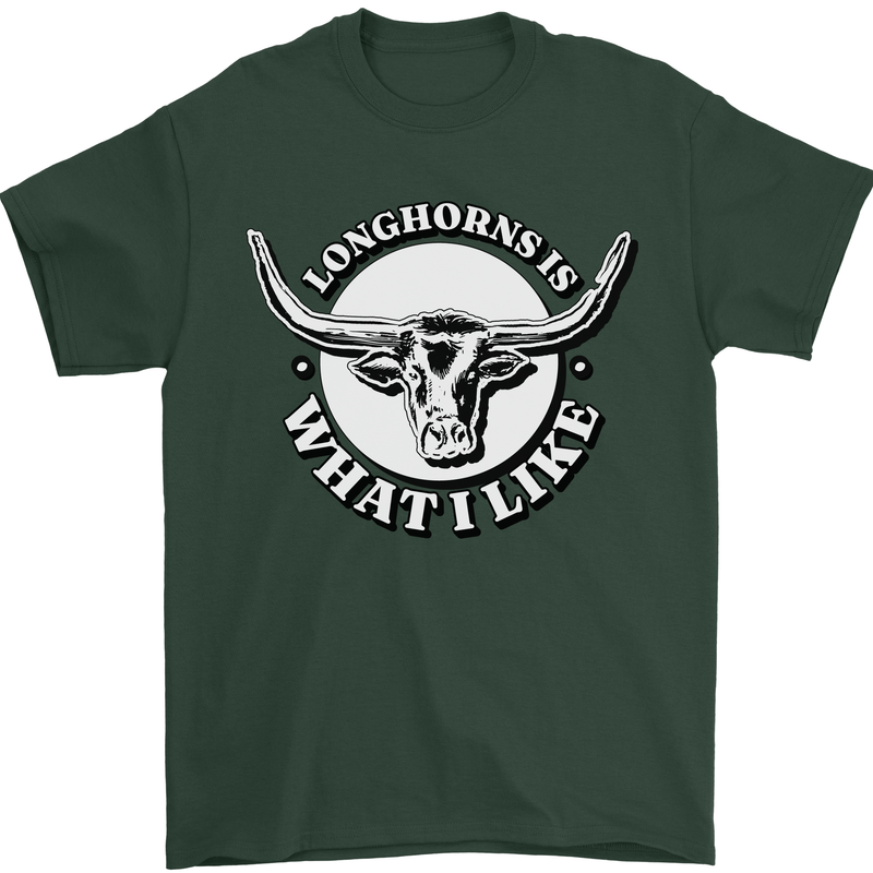Longhorns is What I Like Cow Cattle Mens T-Shirt 100% Cotton Forest Green
