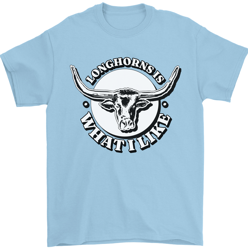 Longhorns is What I Like Cow Cattle Mens T-Shirt 100% Cotton Light Blue