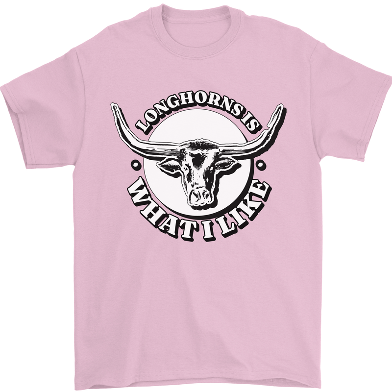 Longhorns is What I Like Cow Cattle Mens T-Shirt 100% Cotton Light Pink