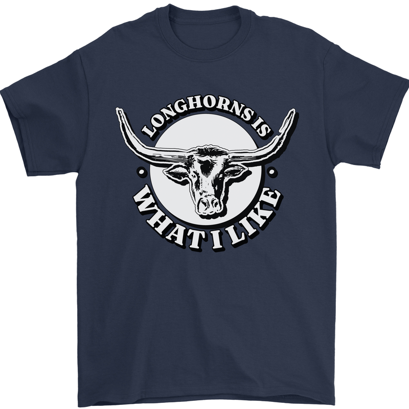 Longhorns is What I Like Cow Cattle Mens T-Shirt 100% Cotton Navy Blue