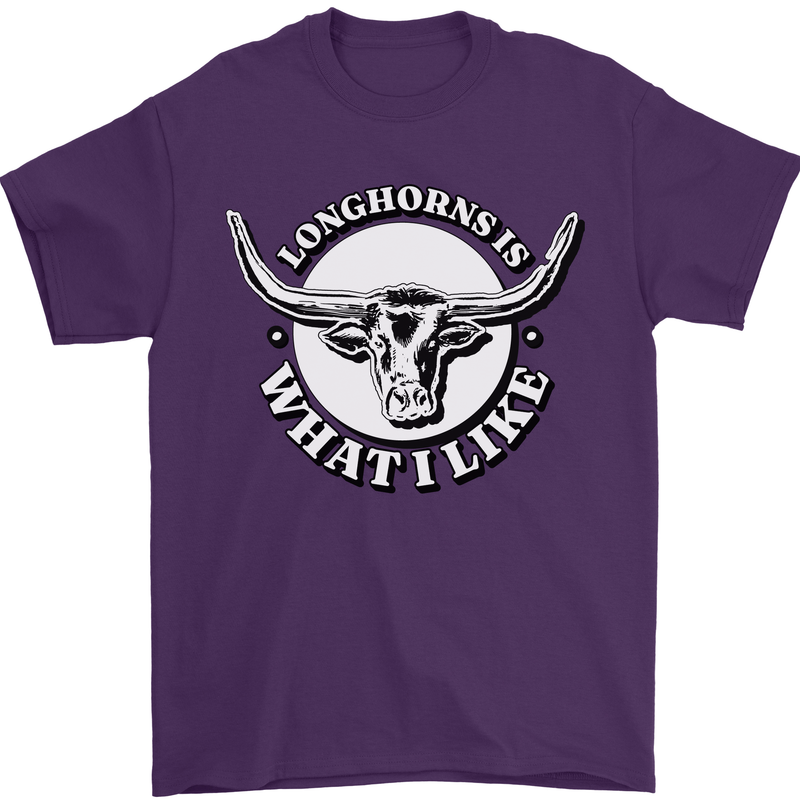 Longhorns is What I Like Cow Cattle Mens T-Shirt 100% Cotton Purple