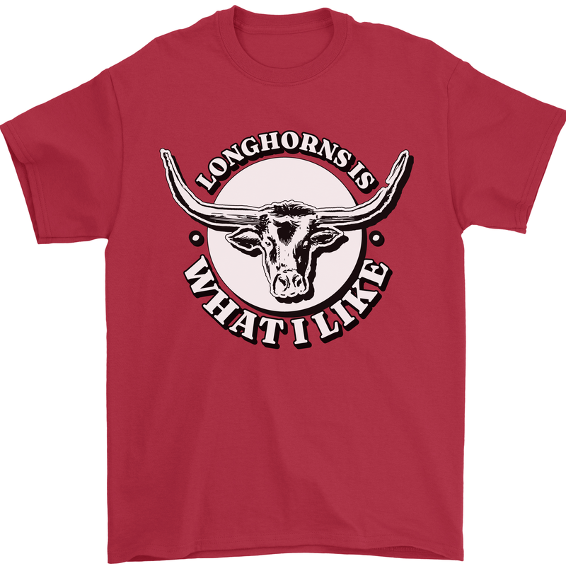 Longhorns is What I Like Cow Cattle Mens T-Shirt 100% Cotton Red