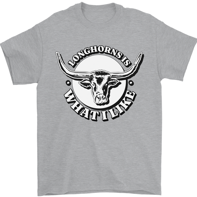 Longhorns is What I Like Cow Cattle Mens T-Shirt 100% Cotton Sports Grey