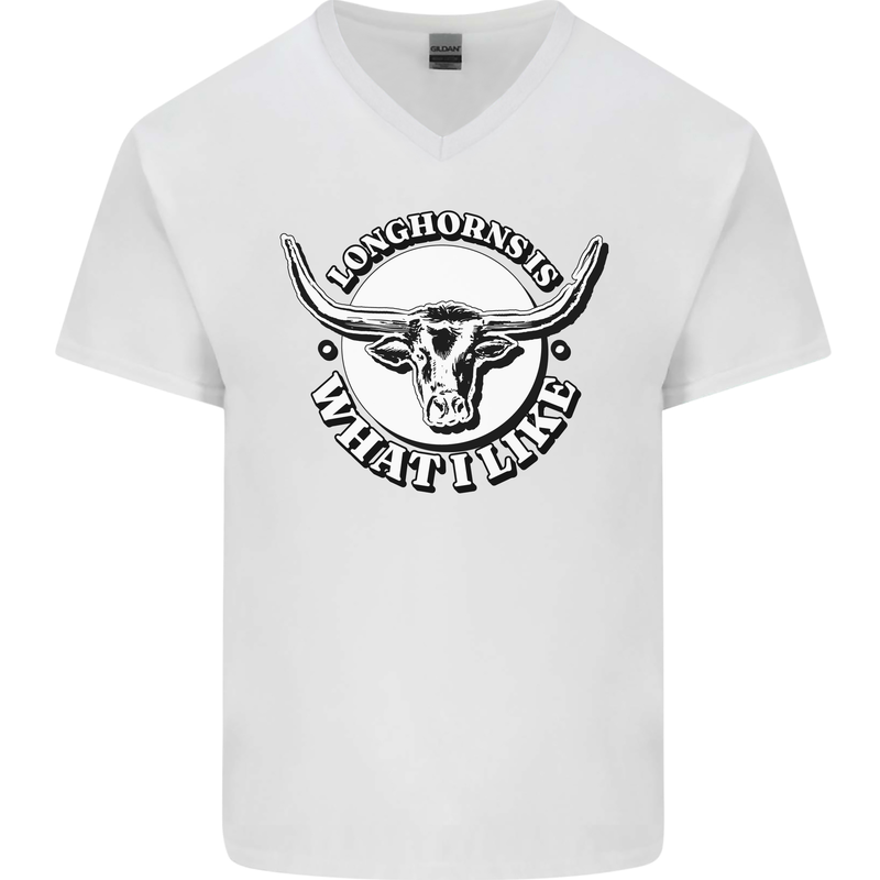 Longhorns is What I Like Cow Cattle Mens V-Neck Cotton T-Shirt White