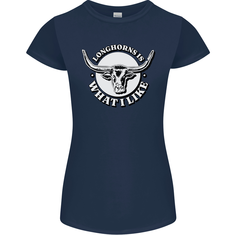 Longhorns is What I Like Cow Cattle Womens Petite Cut T-Shirt Navy Blue