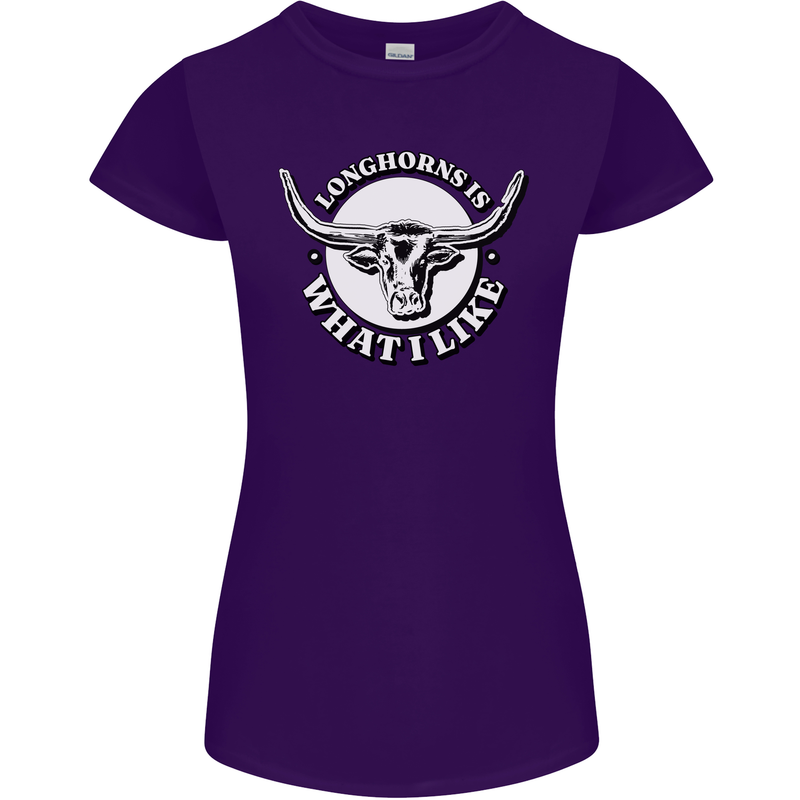 Longhorns is What I Like Cow Cattle Womens Petite Cut T-Shirt Purple