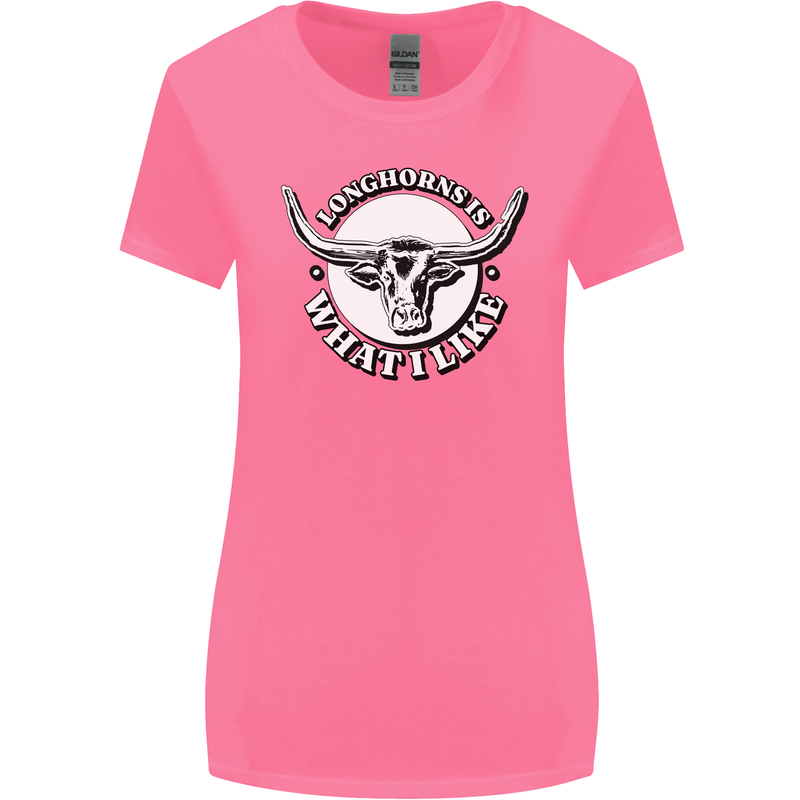 Longhorns is What I Like Cow Cattle Womens Wider Cut T-Shirt Azalea