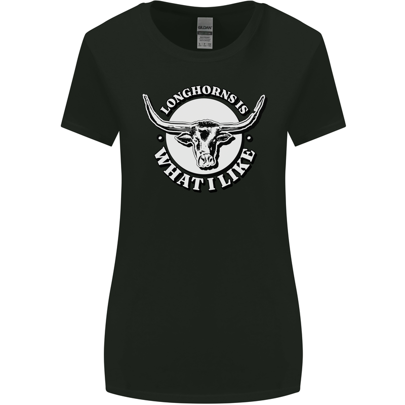 Longhorns is What I Like Cow Cattle Womens Wider Cut T-Shirt Black