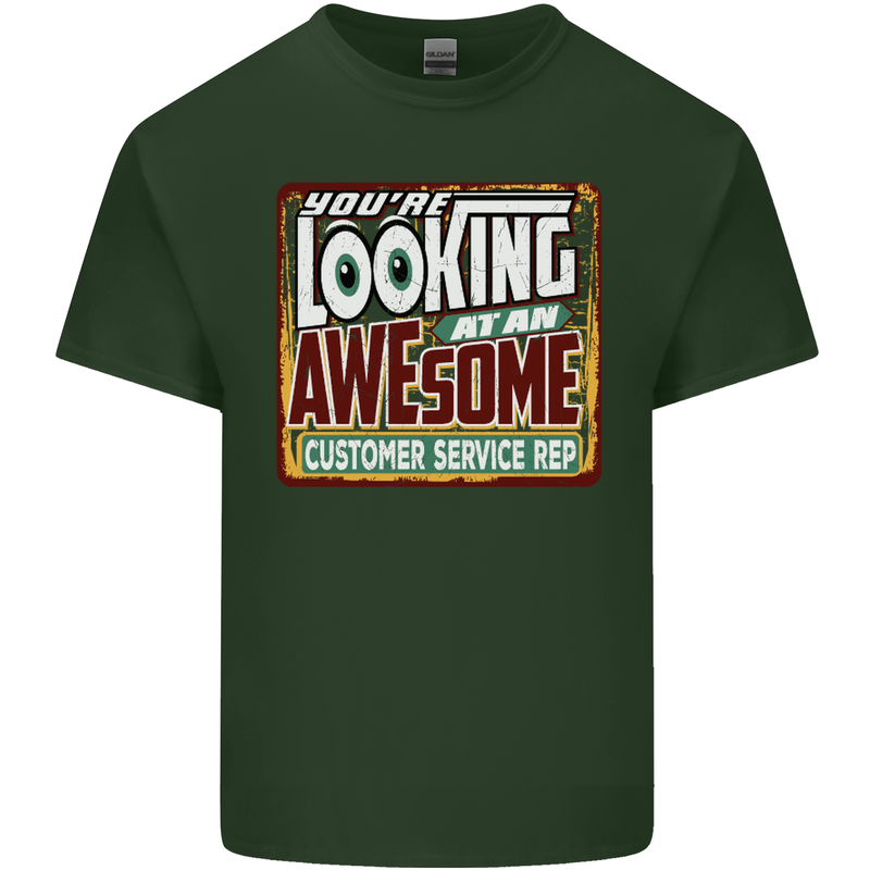 Looking at an Awesome Customer Service Rep Mens Cotton T-Shirt Tee Top Forest Green