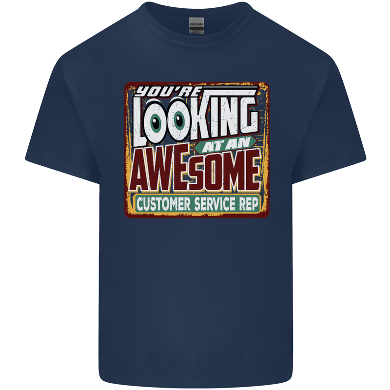 Looking at an Awesome Customer Service Rep Mens Cotton T-Shirt Tee Top Navy Blue