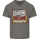 Looking at an Awesome Customer Service Rep Mens V-Neck Cotton T-Shirt Charcoal