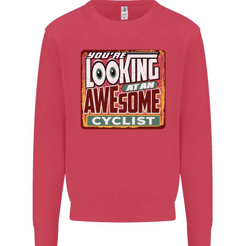 Looking at an Awesome Cyclist Cycling Kids Sweatshirt Jumper Heliconia
