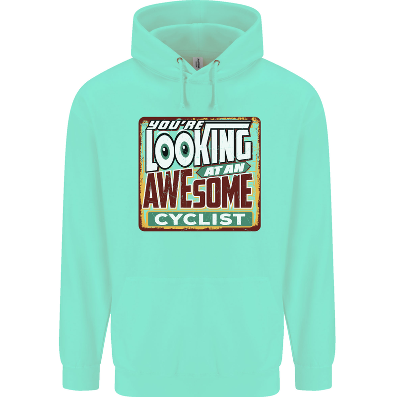 Looking at an Awesome Cyclist Cycling Mens 80% Cotton Hoodie Peppermint