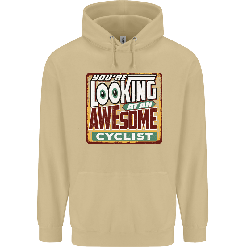 Looking at an Awesome Cyclist Cycling Mens 80% Cotton Hoodie Sand